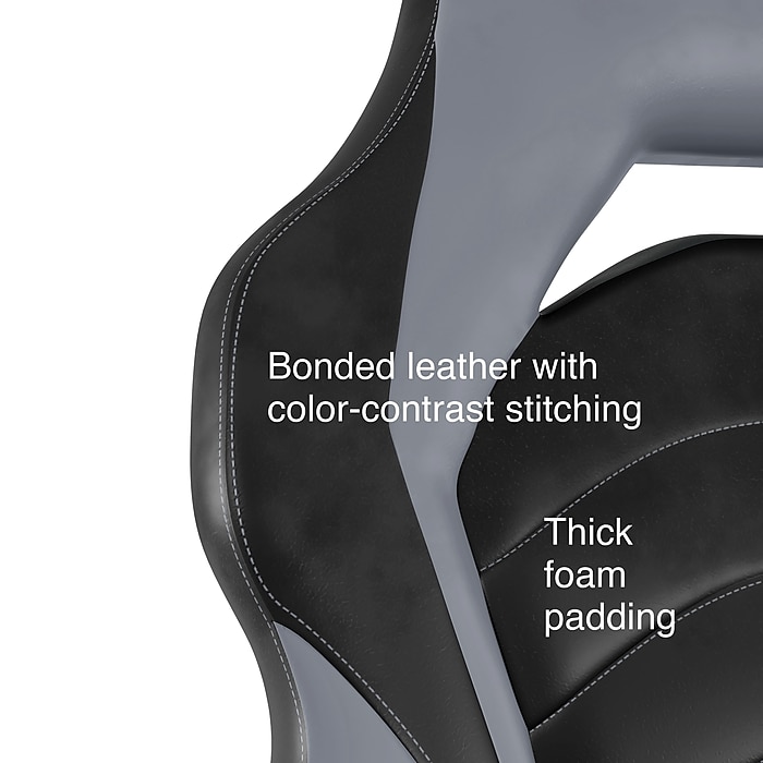 image-124.jpeg Staples Emerge Vortex Bonded Leather Ergonomic Gaming Chair, Black and Gray (52503)