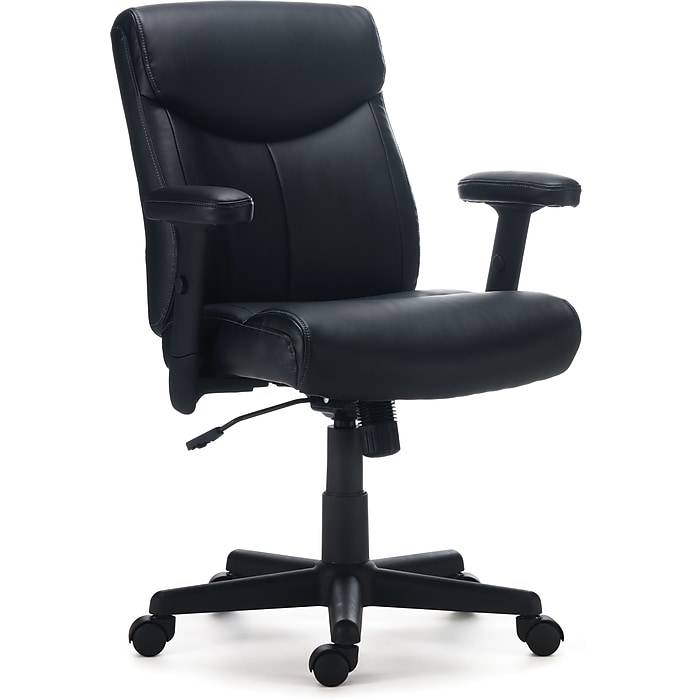 Staples Ergonomic Task Chair, Faux Leather, Ergonomic, Adjustable Height, Swivel, Black