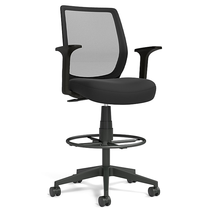 Staples Drafting Stool, Mesh, Ergonomic, Adjustable Height, Swivel, Black
