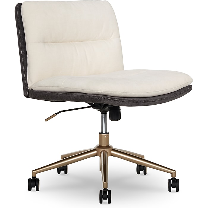 Elle Decor Ariana Criss Cross Armless Ergonomic Fabric Swivel Computer and Desk Chair, Cream (60121-CRM)