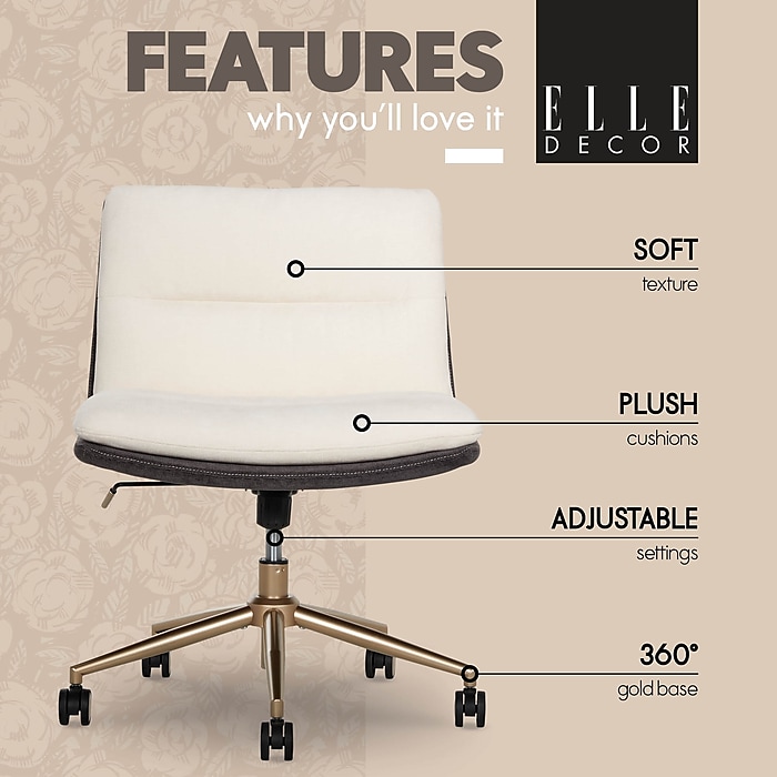 image-95.jpeg Elle Decor Ariana Criss Cross Armless Ergonomic Fabric Swivel Computer and Desk Chair, Cream (60121-CRM)