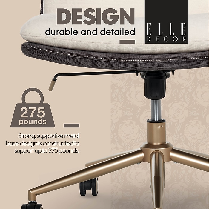 image-99.jpeg Elle Decor Ariana Criss Cross Armless Ergonomic Fabric Swivel Computer and Desk Chair, Cream (60121-CRM)