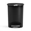 simplehuman 13 Gallon Trash Can, Black Plastic Semi-Round Step Kitchen Trash Can with Secure Slide Lock