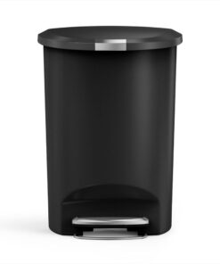 simplehuman 13 Gallon Trash Can, Black Plastic Semi-Round Step Kitchen Trash Can with Secure Slide Lock