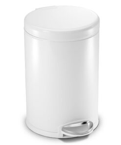 simplehuman Round Step Can, 4.5L / 1.2 Gallon Compact Bathroom Trash Can, 150,000-Step Pedal, Lid Shox® Silent Close, Removable Inner Bucket, White Steel