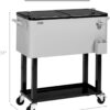 VINGLI Rolling Ice Chest, Portable Patio Party Bar Drink Cooler Cart, with Shelf, Beverage Pool with Bottle Opener, Grey