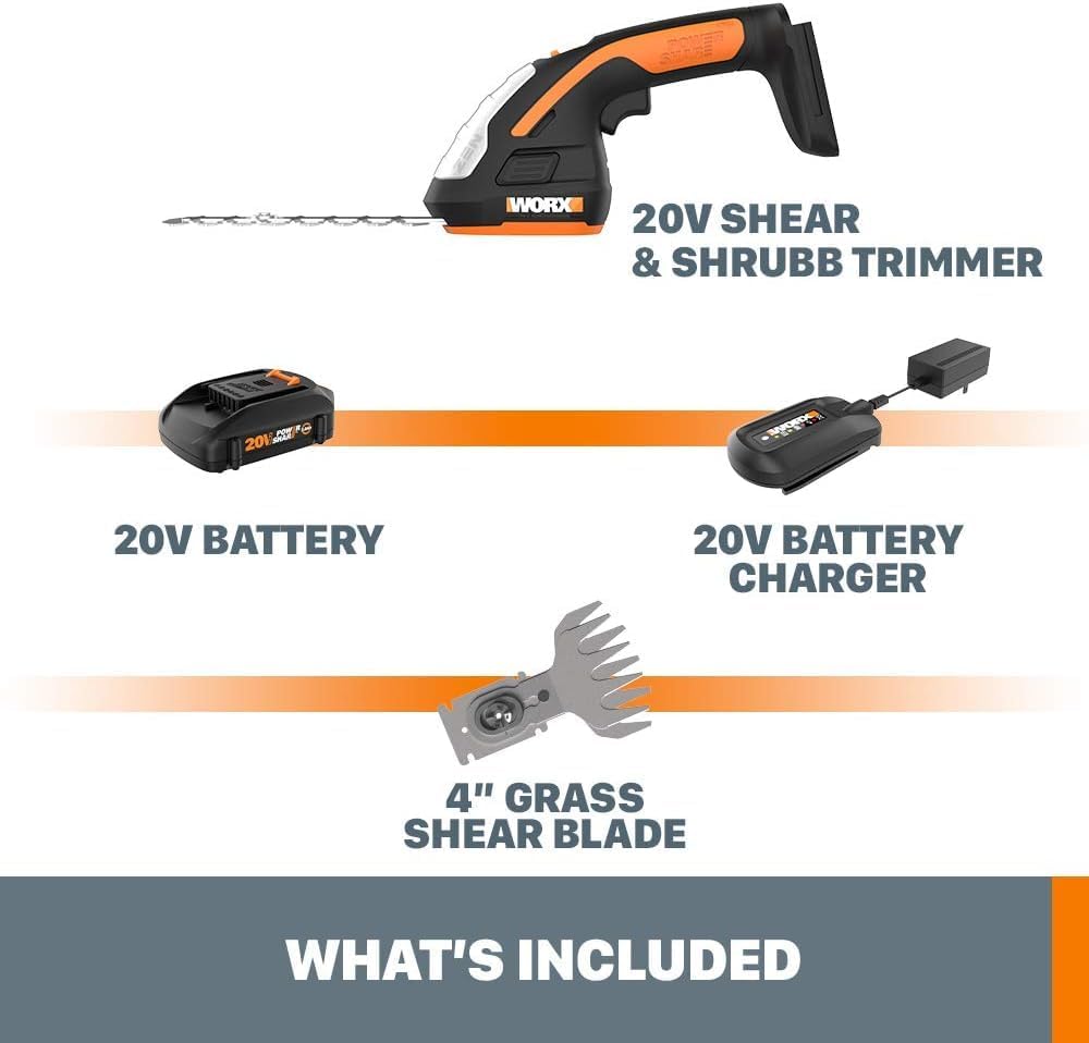 WORX 2 in 1 Cordless Hedge Trimmer, 4" Grass Shear & 8" Shrub Trimmer with 2 Blades, Battery & Charger Included, WG801 WORX 2 in 1 Cordless Hedge Trimmer, 4" Grass Shear & 8" Shrub Trimmer with 2 Blades, Battery & Charger Included, WG801 - Image 5