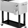VINGLI Rolling Ice Chest, Portable Patio Party Bar Drink Cooler Cart, with Shelf, Beverage Pool with Bottle Opener, Grey