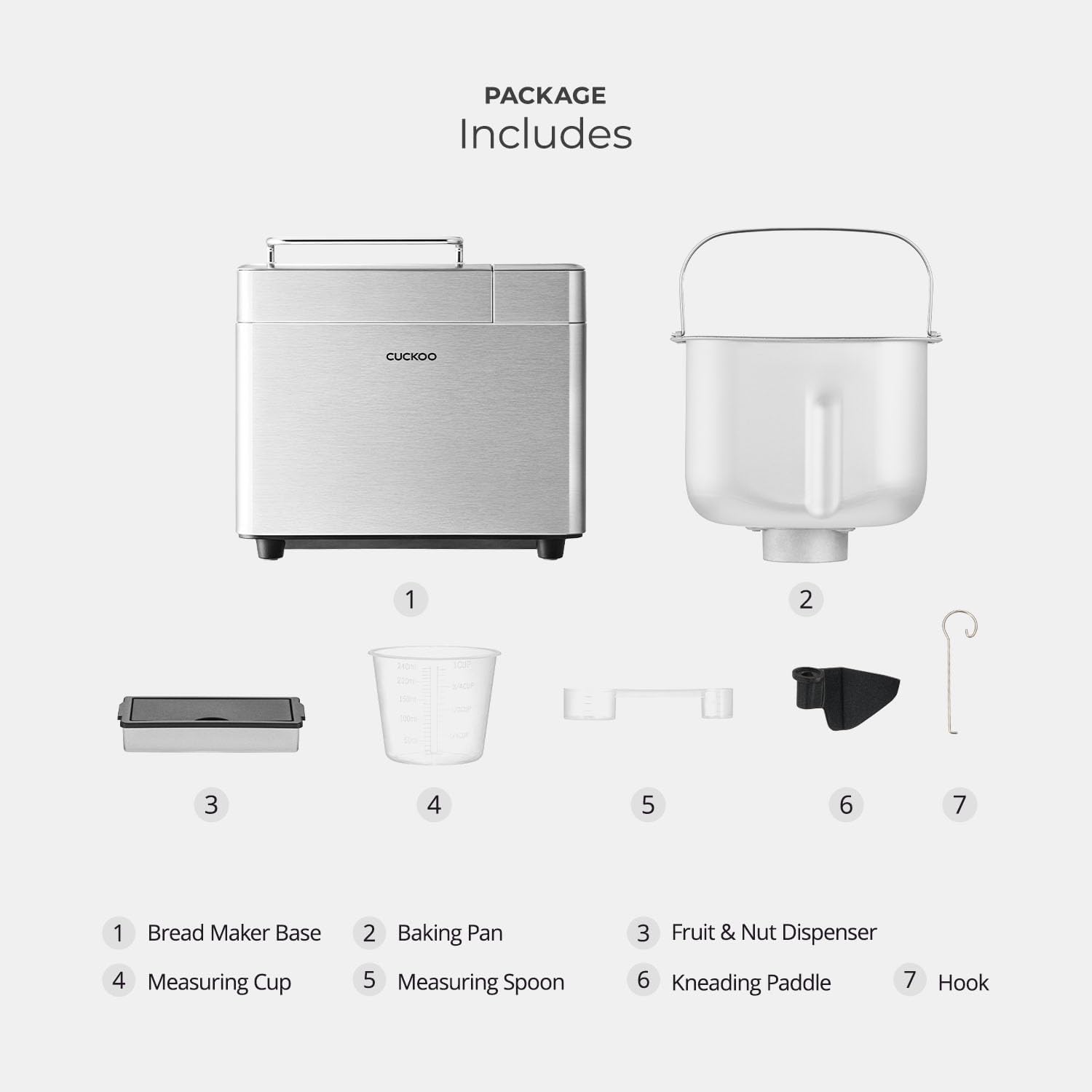 CUCKOO 2 lb. Bread Maker Machine with Auto Dispenser, CBM-AAB101S | 15 Menu Options, 3 Crust Colors, Fruit and Nut Dispensing, 6 Accessories, Sourdough Baking CUCKOO 2 lb. Bread Maker Machine with Auto Dispenser, CBM-AAB101S | 15 Menu Options, 3 Crust Colors, Fruit and Nut Dispensing, 6 Accessories, Sourdough Baking - Image 8