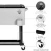 VINGLI Rolling Ice Chest, Portable Patio Party Bar Drink Cooler Cart, with Shelf, Beverage Pool with Bottle Opener, Grey