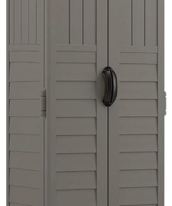 Suncast 22 Cubic Ft. Vertical Resin Outdoor Storage Shed with Lockable Double Doors, Weather-Resistant Multi-Wall Panels, Stoney