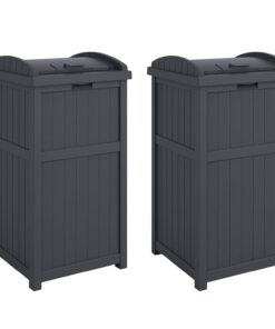 Suncast 2 Pack Trash Hideaway Refuse Container, Stylish Resin Outdoor Garbage Bin with Latching Lid, 30 to 33 Gallon Capacity, Cyberspace
