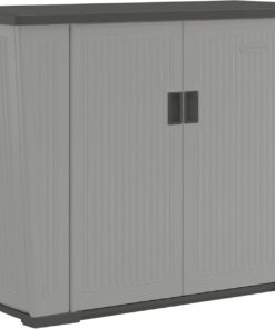 Suncast 130-Gallon Backyard Oasis Basic Unit Lockable Outdoor Storage Cabinet, Peppercorn, Made in the USA