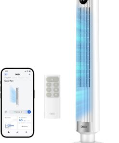 DREO Smart Tower Fan for Bedroom, 40”-45” Adjustable Height, 28 ft/s Velocity, DC Motor, 9 Speeds, 4 Modes, 90°Oscillating, Standing Fan, 20dB Quiet, 12H Timer for Home, Office, Google/Alexa, White