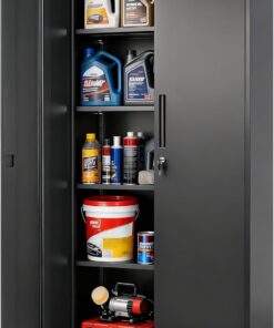 VEVOR Metal Storage Cabinet, Lockable Steel Garage Cabinet with Magnetic Doors and Adjustable Shelves, 2 Keys, 5-Tiers Tall Tool Locker for Home, Office, School, Pantry, Warehouse, Laundry, Black