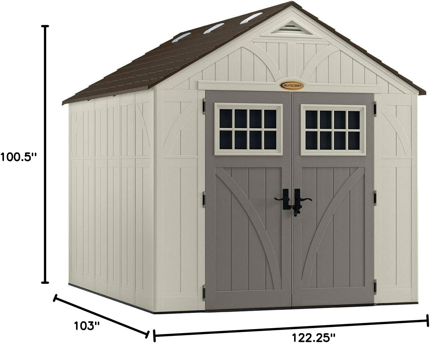 Suncast 8x10 Ft. Outdoor Storage Shed - Large Resin Outdoor Shed with Floor Included, Lockable Double Doors & Skylights. 547 Cu Ft Tremont Garden Resin Sheds for Lawn Tools, Riding Mowers, & Bikes Suncast 8x10 Ft. Outdoor Storage Shed - Large Resin Outdoor Shed with Floor Included, Lockable Double Doors & Skylights. 547 Cu Ft Tremont Garden Resin Sheds for Lawn Tools, Riding Mowers, & Bikes - Image 6