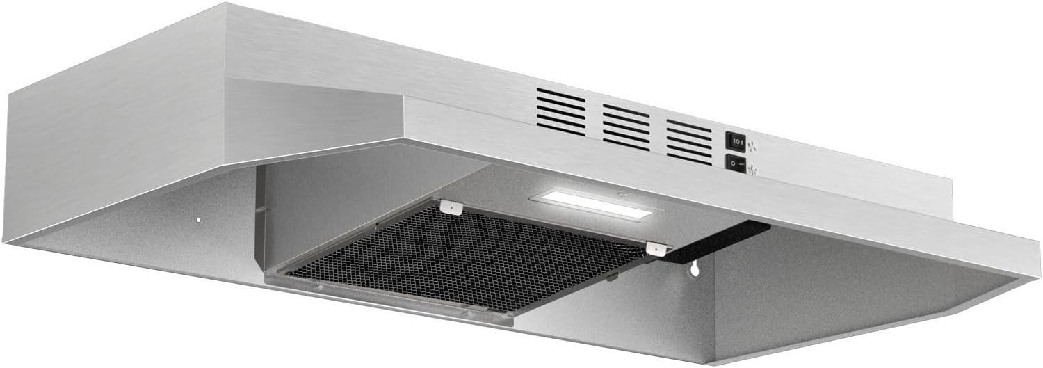 Range Hood 30 inch Under Cabinet, Stainless Steel Kitchen Vent Hood 280CFM, Built-in Kitchen Stove Hood w/Rocker Button Control, Ducted/Ductless Convertible Duct, 2 Speeds Fan, Bright LED Light Range Hood 30 inch Under Cabinet, Stainless Steel Kitchen Vent Hood 280CFM, Built-in Kitchen Stove Hood w/Rocker Button Control, Ducted/Ductless Convertible Duct, 2 Speeds Fan, Bright LED Light