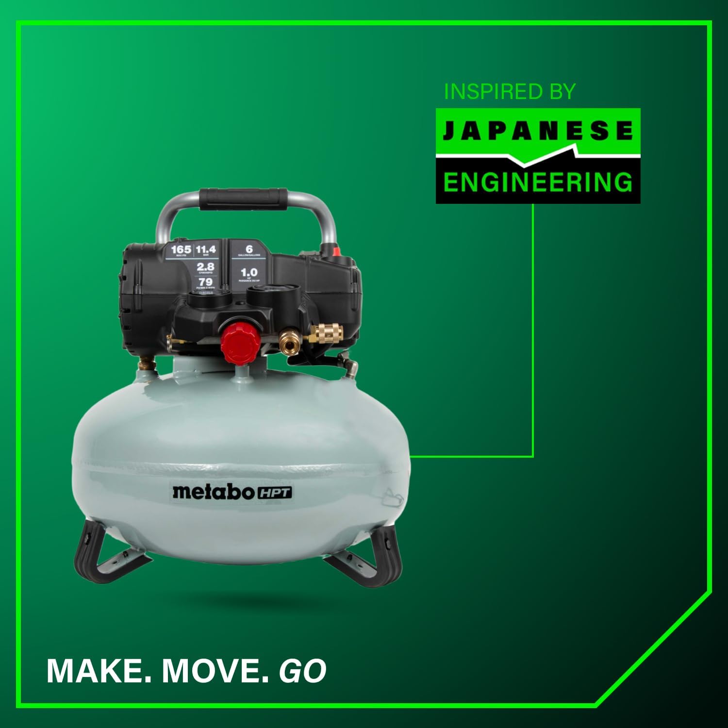 Metabo HPT Pancake Air Compressor, 6-Gallon 165PSI, Portable Air Compressor with 1.0 HP Oil-Free High Efficiency Motor, Lihghtweight, Quick Couplers for Fast Tool Changes, EC711S Metabo HPT Pancake Air Compressor, 6-Gallon 165PSI, Portable Air Compressor with 1.0 HP Oil-Free High Efficiency Motor, Lihghtweight, Quick Couplers for Fast Tool Changes, EC711S - Image 9