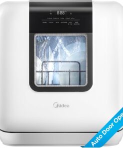 Midea Countertop Dishwasher with 1.59Gal Built-in Water Tank, 5+2 Programs | Portable Dishwasher, Auto-Open Door & Dual Drying, Energy-Saving and Odor Removal, Perfect for Apartments, Dorms& RVs, White