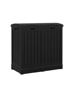 Suncast Dual Trash Hideaway Cabinet for Garbage and Recycle Bags, Discrete Outdoor Trash Cabinet with Concealed Trash Bag Holders, Holds Two 33-Gal. Bags, Made in the USA