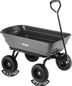 VEVOR 4 Cu.Ft 600LBS Poly Garden Cart Dump Wagon, 4 Wheel Heavy Duty Wheelbarrow with 10" Flat Free Tires, Yard Cart Dump Wagon with Quick-Release System