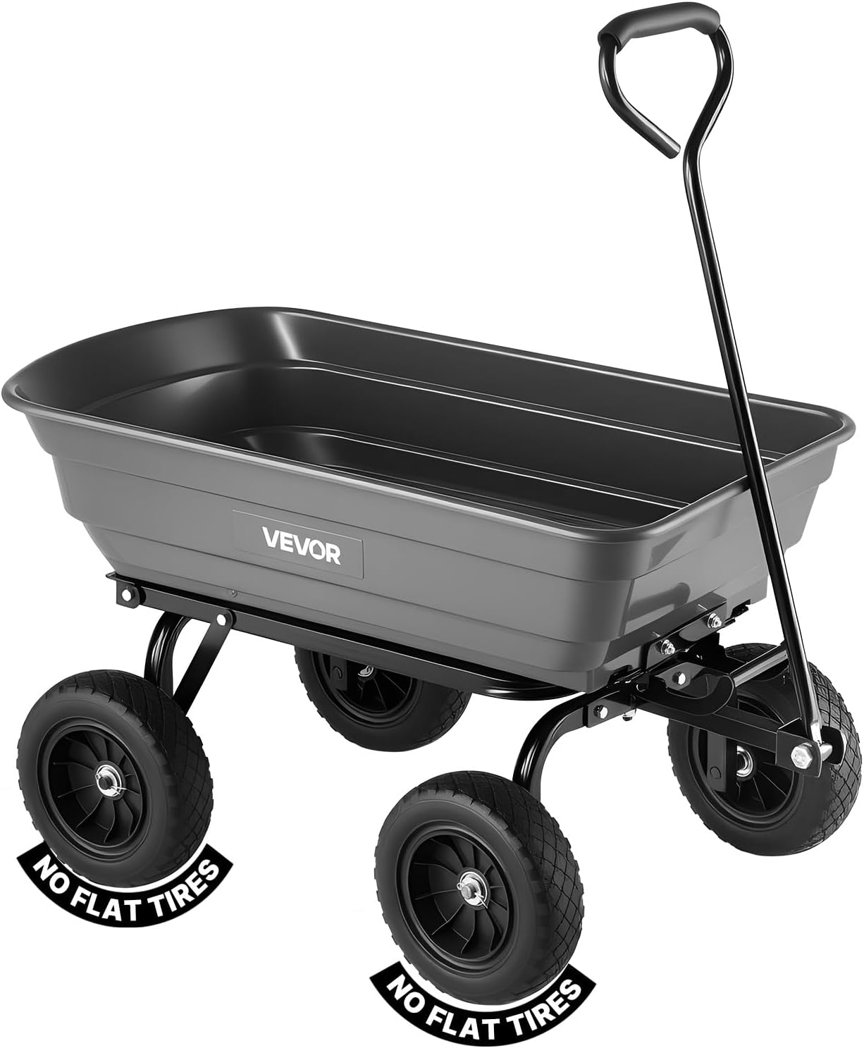VEVOR 4 Cu.Ft 600LBS Poly Garden Cart Dump Wagon, 4 Wheel Heavy Duty Wheelbarrow with 10" Flat Free Tires, Yard Cart Dump Wagon with Quick-Release System VEVOR 4 Cu.Ft 600LBS Poly Garden Cart Dump Wagon, 4 Wheel Heavy Duty Wheelbarrow with 10" Flat Free Tires, Yard Cart Dump Wagon with Quick-Release System