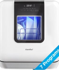 COMFEE' Countertop Dishwasher, Portable Dishwasher with 6L Built-in Water Tank, Mini Dishwasher with More Space Inside, 7 Programs, UV Hygiene& Auto Door Open, for Apartments, Dorms& RVs, White