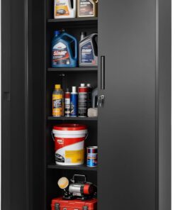 VEVOR Metal Storage Cabinet, 72.6 in Rolling Steel Garage Cabinet with 4 Adjustable Shelves, 2 Magnetic Doors & 2 Keys, 5 Tiers Lockable Tool Storage for Pantry, Warehouse, Basement, Office, Black