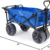 MacSports All Terrain Beach Wagon with Side Table|Heavy Duty Collapsible Folding Cart with Large Wheels for Beach Day, Picnic, Camping,Outdoor Activities | Blue/Black