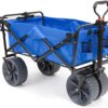 MacSports All Terrain Beach Wagon with Side Table|Heavy Duty Collapsible Folding Cart with Large Wheels for Beach Day, Picnic, Camping,Outdoor Activities | Blue/Black