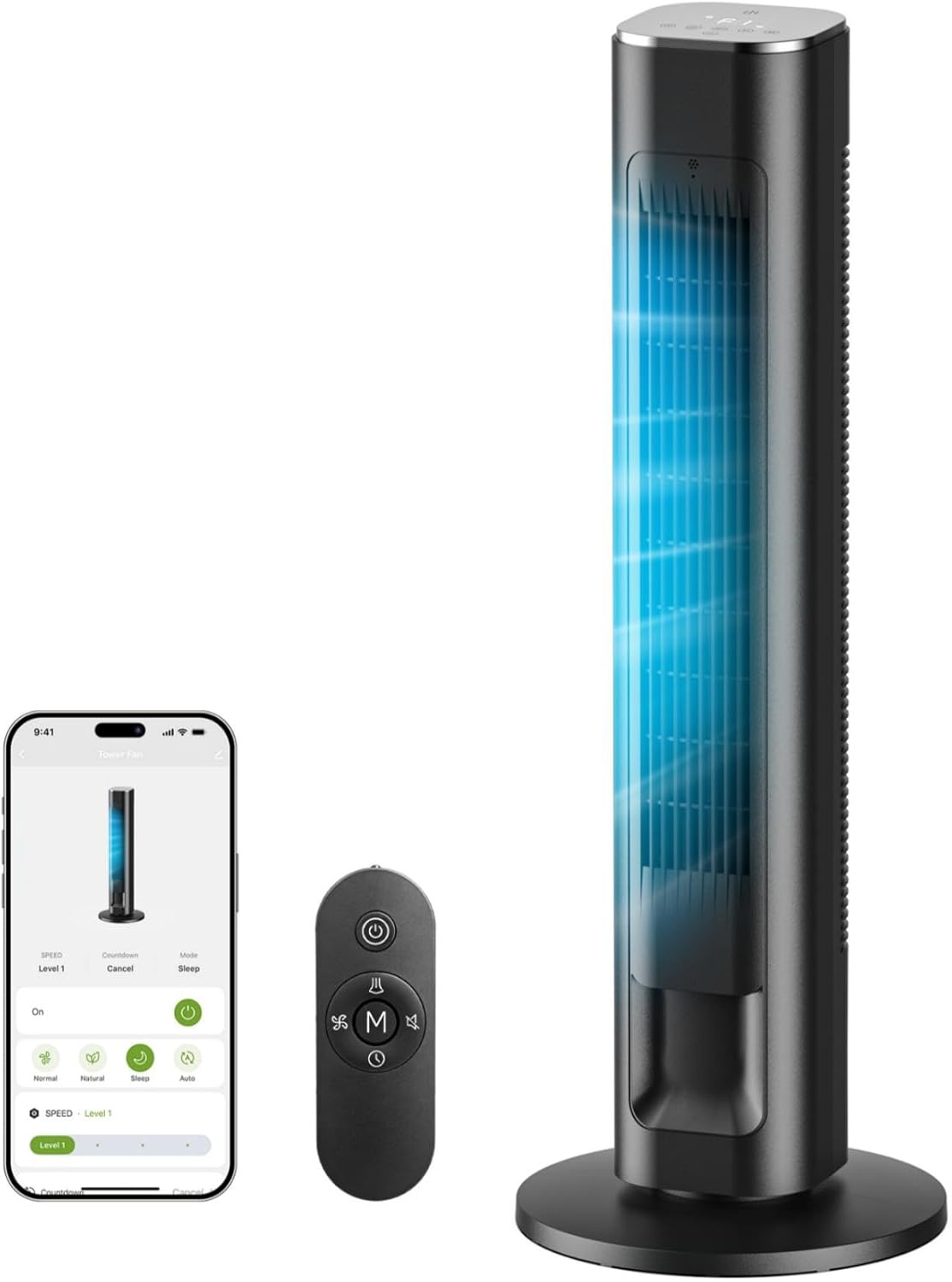 MORENTO Tower Fan for Bedroom, 36" Smart Standing Fan with WiFi APP Voice Control, 4 Modes 4 Speeds, 90° Oscillating, 12H Timer & 25dB Ultra Quiet Safe Bladeless Floor Fan with Remote, Black, 1 Pack MORENTO Tower Fan for Bedroom, 36" Smart Standing Fan with WiFi APP Voice Control, 4 Modes 4 Speeds, 90° Oscillating, 12H Timer & 25dB Ultra Quiet Safe Bladeless Floor Fan with Remote, Black, 1 Pack