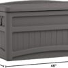 Suncast Outdoor Storage Box - 73 Gallon Stoney Resin Deck Box with Wheels, Handles, and Seat, Heavy-Duty Indoor/Outdoor Storage Bench for Patio Cushions, Shoes, Pool & Garden Gear