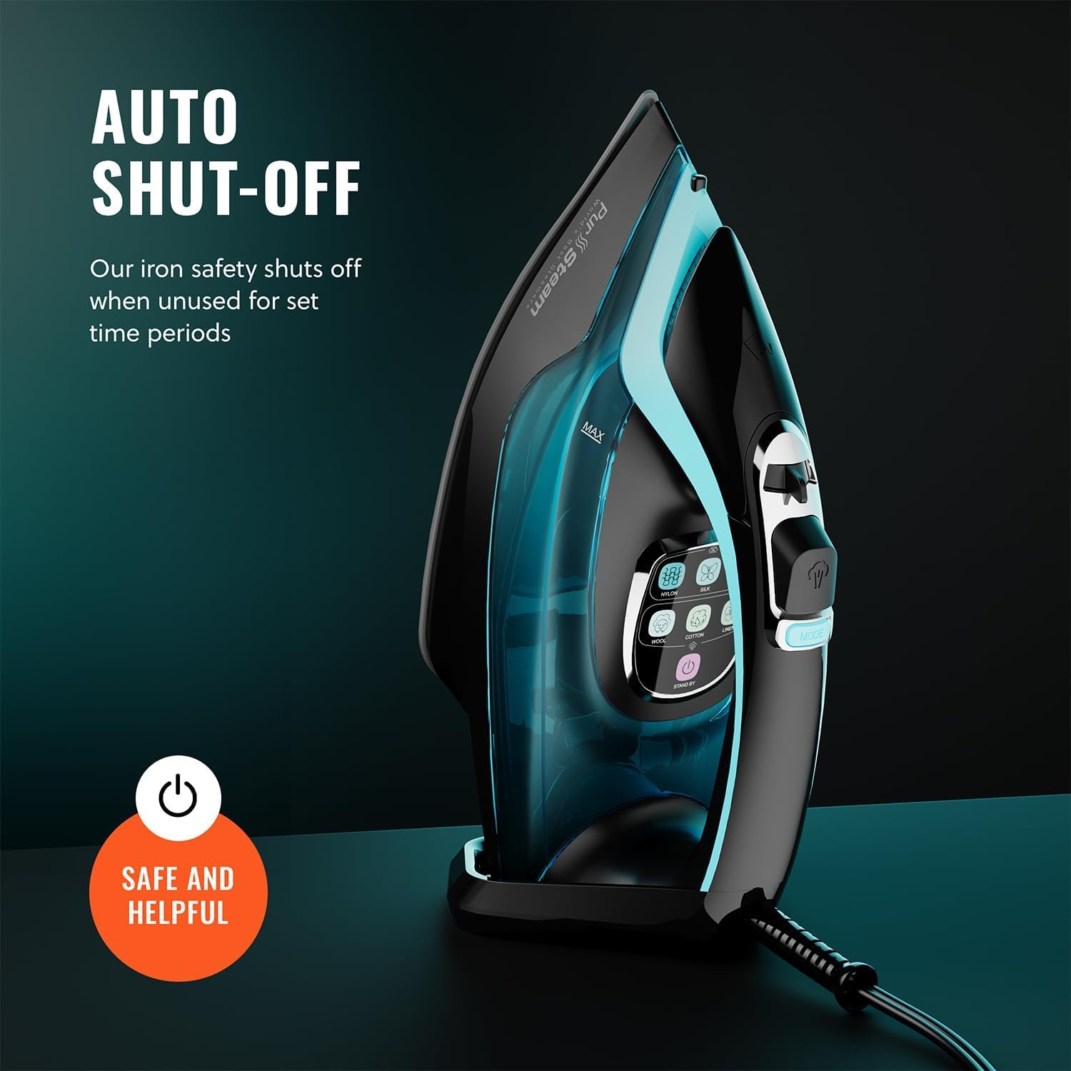 PurSteam SteamTech Elite 1750W Steam Iron, Digital Temp Control & LED Display, Ceramic Soleplate, Adjustable Steam, Self-Clean, Anti-Calc, Anti-Drip, Auto Shut-Off PurSteam SteamTech Elite 1750W Steam Iron, Digital Temp Control & LED Display, Ceramic Soleplate, Adjustable Steam, Self-Clean, Anti-Calc, Anti-Drip, Auto Shut-Off - Image 7