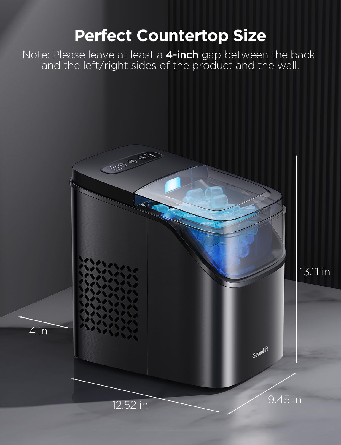 GoveeLife Smart Ice Maker Countertop, Portable Ice Machine with Voice Control, 9 Ice Cubes in 6 Minutes 3 Sizes, 26lbs/24Hrs, Self Cleaning RGB Lights, Quiet Ice Maker with Scoop for Kitchen Black | 9 Ice Cubes in 6 Mins 3 Sizes, Self Cleaning, RGB Lights, Portable Ice Machine with Scoop for Kitchen, Party GoveeLife Smart Ice Maker Countertop, Portable Ice Machine with Voice Control, 9 Ice Cubes in 6 Minutes 3 Sizes, 26lbs/24Hrs, Self Cleaning RGB Lights, Quiet Ice Maker with Scoop for Kitchen Black | 9 Ice Cubes in 6 Mins 3 Sizes, Self Cleaning, RGB Lights, Portable Ice Machine with Scoop for Kitchen, Party - Image 5