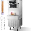 VEVOR Commercial Ice Cream Machine, 20-28L/H Yield 2200W Freestanding Soft Serve Ice Cream Maker with 3-Flavor, 2 x 6L Hoppers, Puffing Pump, Pre-Cooling Low-Mix Alert, Ideal for Snack Dessert Shop