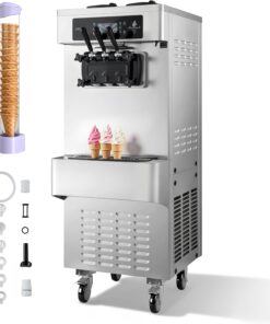 VEVOR Commercial Ice Cream Machine, 20-28L/H Yield 2200W Freestanding Soft Serve Ice Cream Maker with 3-Flavor, 2 x 6L Hoppers, Puffing Pump, Pre-Cooling Low-Mix Alert, Ideal for Snack Dessert Shop