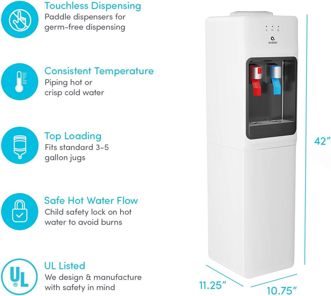 Avalon Top Loading Water Cooler Dispenser - Hot & Cold Water, Child Safety Lock, Innovative Slim Design, Holds 3 or 5 Gallon Bottles - UL Listed Avalon Top Loading Water Cooler Dispenser - Hot & Cold Water, Child Safety Lock, Innovative Slim Design, Holds 3 or 5 Gallon Bottles - UL Listed - Image 4