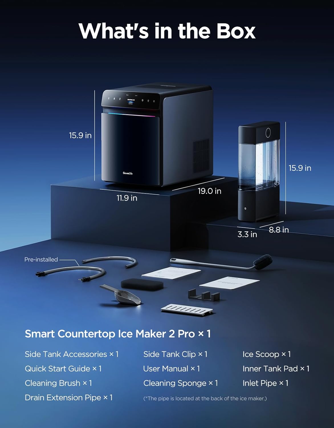 GoveeLife Smart Countertop Ice Maker 2 Pro, 3 Mins 9 Ice Cubes with 3 Sizes | 47lbs Daily, 40dB Quiet, Smart Pre-Cooling, App & Voice Control, Self-Clean, Dual Water Tanks for Home, Coffee, Party, Office GoveeLife Smart Countertop Ice Maker 2 Pro, 3 Mins 9 Ice Cubes with 3 Sizes | 47lbs Daily, 40dB Quiet, Smart Pre-Cooling, App & Voice Control, Self-Clean, Dual Water Tanks for Home, Coffee, Party, Office - Image 9