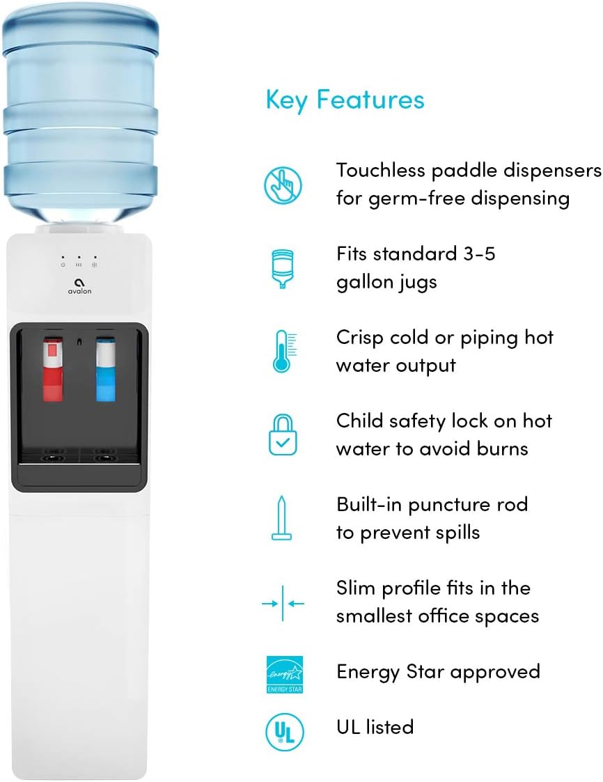 Avalon Top Loading Water Cooler Dispenser - Hot & Cold Water, Child Safety Lock, Innovative Slim Design, Holds 3 or 5 Gallon Bottles - UL Listed Avalon Top Loading Water Cooler Dispenser - Hot & Cold Water, Child Safety Lock, Innovative Slim Design, Holds 3 or 5 Gallon Bottles - UL Listed - Image 3