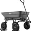 VEVOR 400LBS Wheelbarrow, Poly Garden Dump Cart Wagon with 8" Flat Free Tires, Heavy Duty Wheel Barrow Yard Cart Dump Wagon with Quick-Release System