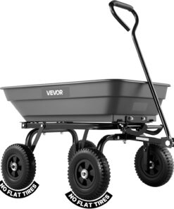 VEVOR 400LBS Wheelbarrow, Poly Garden Dump Cart Wagon with 8" Flat Free Tires, Heavy Duty Wheel Barrow Yard Cart Dump Wagon with Quick-Release System