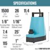 Little Giant 5-MSP 115-Volt, 1/6 HP, 1500 GPH, Aluminum Manual Utility Pump, 25-Ft. Cord, Blue 505712