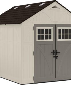 Suncast 8x10 Ft. Outdoor Storage Shed - Large Resin Outdoor Shed with Floor Included, Lockable Double Doors & Skylights. 547 Cu Ft Tremont Garden Resin Sheds for Lawn Tools, Riding Mowers, & Bikes