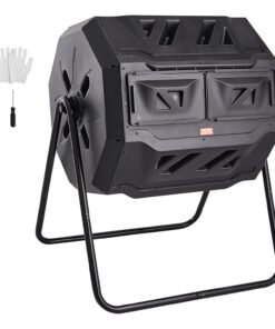 VEVOR Compost Bin, 43-Gal Dual Chamber Composting Tumbler, Large Tumbling Rotating Composter with 2 Sliding Doors and Steel Frame, BPA Free Composter Bin Tumbler for Garden, Kitchen, Yard, Outdoor