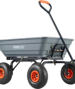 VEVOR 4 Cu.Ft. 600lbs Poly Garden Dump Cart, Heavy Duty 4 Wheel Wheelbarrow Yard Cart Dump Wagon with 10in All Terrain Wheels, Steel Frame and Quick Release System