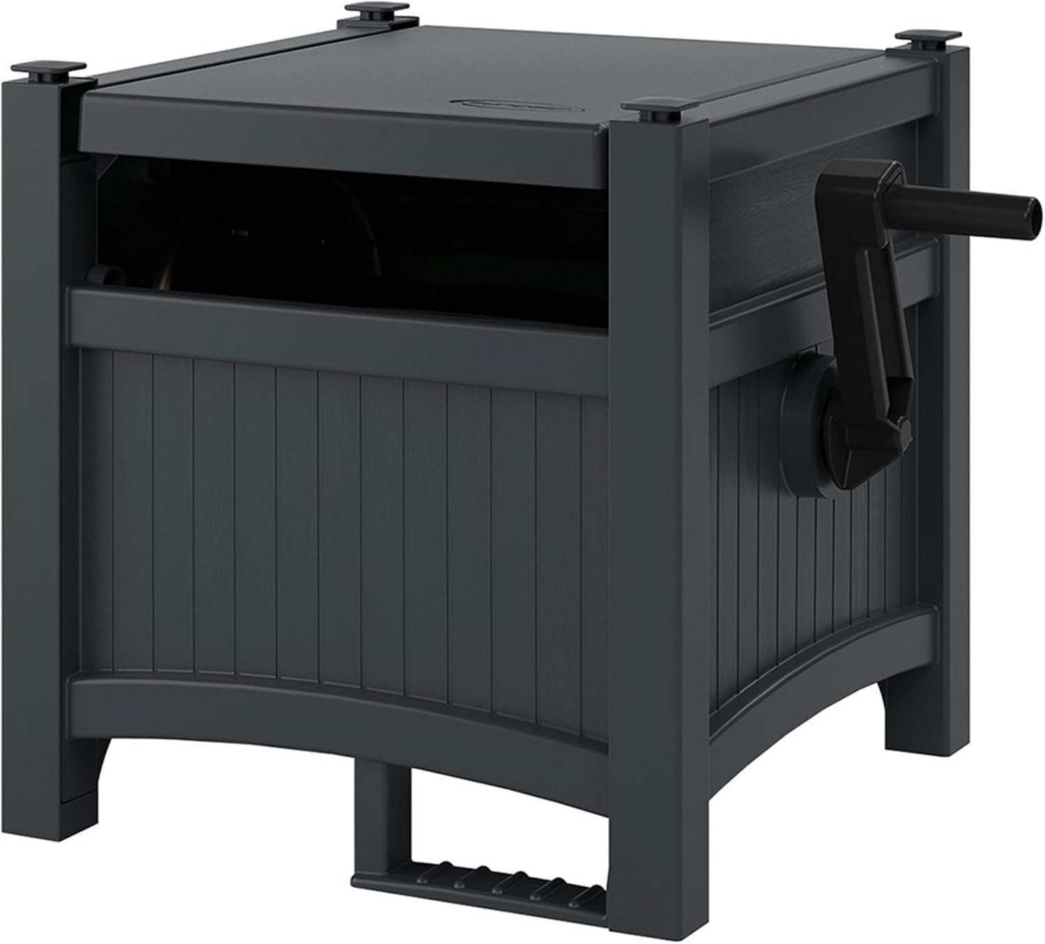 Suncast Garden Hose Hideaway Storage Reel Box, Cyberspace Grey – Resin Outdoor Container, Holds up to 100 Feet of 5/8 Inch Standard Vinyl Water Line – No Assembly Required Suncast Garden Hose Hideaway Storage Reel Box, Cyberspace Grey – Resin Outdoor Container, Holds up to 100 Feet of 5/8 Inch Standard Vinyl Water Line – No Assembly Required - Image 8