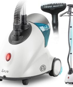 SALAV GS18 Full-Size Clothes Steamer - 1500W Power, 1.8L Water Tank, 60-Min Garment Steam, Iron Clothing, Adjustable Pole & Wheels for Easy Storage, Professional Standing Steamer for Clothes, White