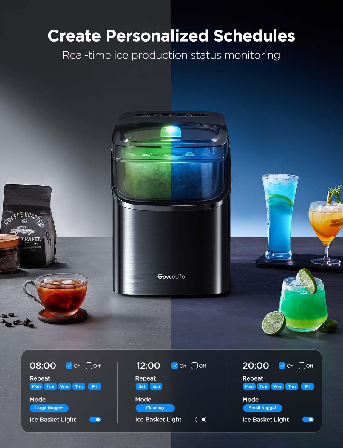 GoveeLife Smart Ice Maker Countertop, Portable Ice Machine with Voice Control, 9 Ice Cubes in 6 Minutes 3 Sizes, 26lbs/24Hrs, Self Cleaning RGB Lights, Quiet Ice Maker with Scoop for Kitchen Black | 9 Ice Cubes in 6 Mins 3 Sizes, Self Cleaning, RGB Lights, Portable Ice Machine with Scoop for Kitchen, Party GoveeLife Smart Ice Maker Countertop, Portable Ice Machine with Voice Control, 9 Ice Cubes in 6 Minutes 3 Sizes, 26lbs/24Hrs, Self Cleaning RGB Lights, Quiet Ice Maker with Scoop for Kitchen Black | 9 Ice Cubes in 6 Mins 3 Sizes, Self Cleaning, RGB Lights, Portable Ice Machine with Scoop for Kitchen, Party - Image 9