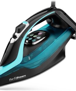 PurSteam SteamTech Elite 1750W Steam Iron, Digital Temp Control & LED Display, Ceramic Soleplate, Adjustable Steam, Self-Clean, Anti-Calc, Anti-Drip, Auto Shut-Off