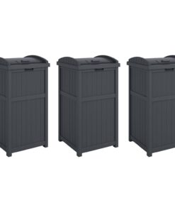 Suncast 3 Pack Trash Hideaway Refuse Container, Stylish Resin Outdoor Garbage Bin with Latching Lid, 30 to 33 Gallon Capacity, Cyberspace